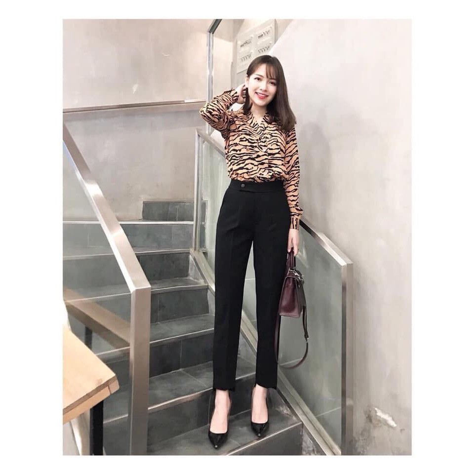 Quần baggy công sở gấu lệch cạp lệch