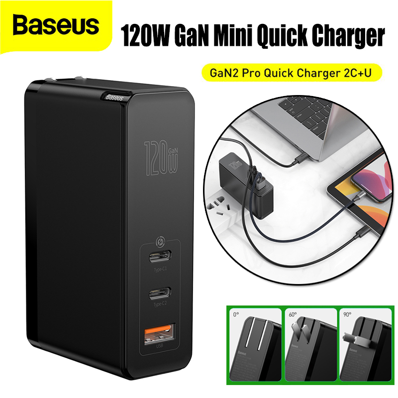 Bộ sạc nhanh đa năng Baseus GaN2 Pro Quick Charger 120W dùng cho Smartphone/ Tablet/ Macbook / Laptop (C+C+A, With C to C Cable, E-mark Chip 100W ( Tặng kèm Cáp 1M Type C)
