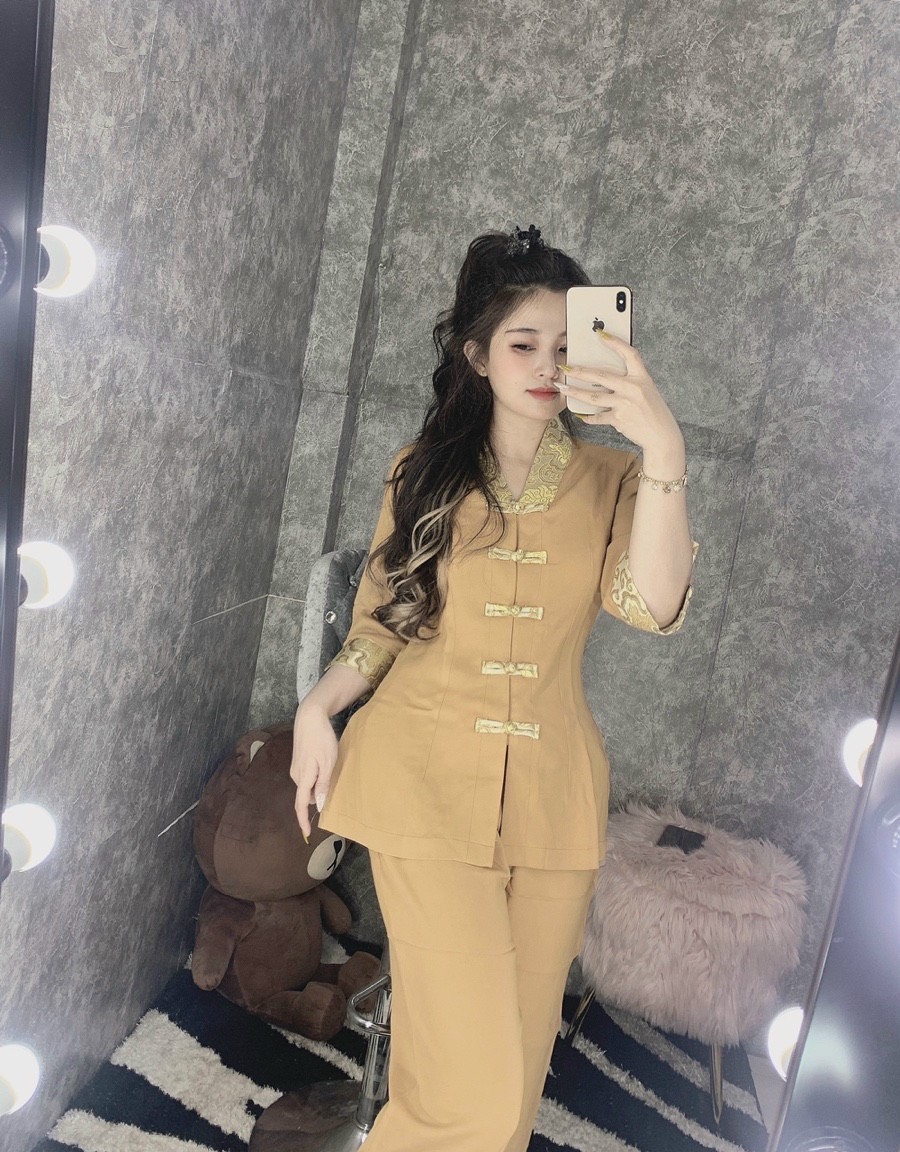 Đồ Lam Đi Chùa # Bộ viền hoa lụa Hàn 2# Quần Áo Nữ Cao Cấp