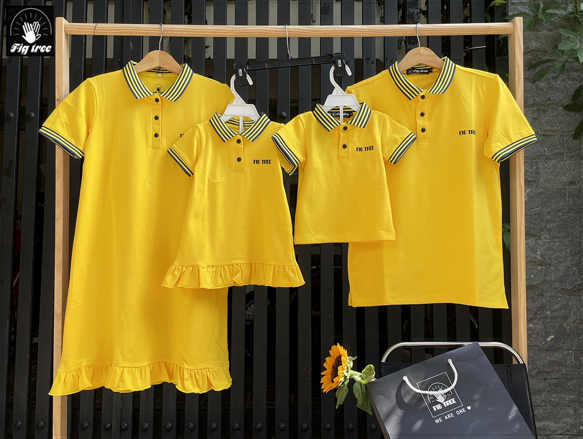 Combo đồ gia đình polo FIG TREE màu VÀNG ( hàng thiết kế đủ size + hình cận cảnh)