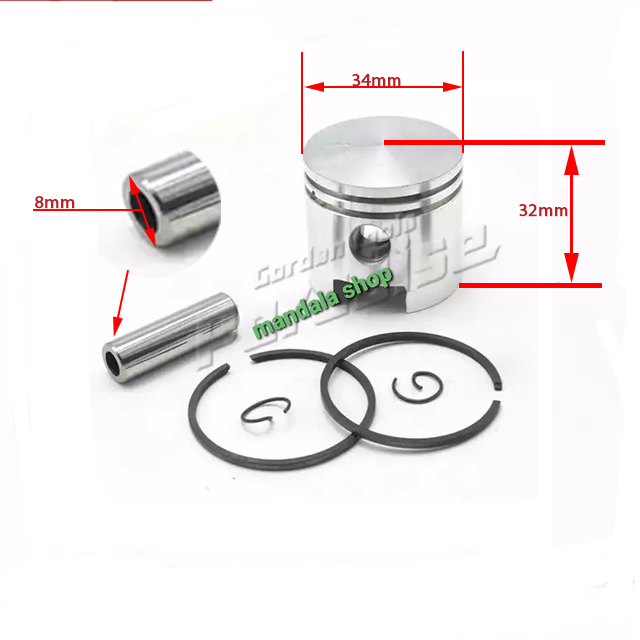 Quả piston máy cắt cỏ 2 thì 34 F, 34 ly dùng cho các dòng máy động cơ 2 thì xăng pha nhớt 260, 26cc
