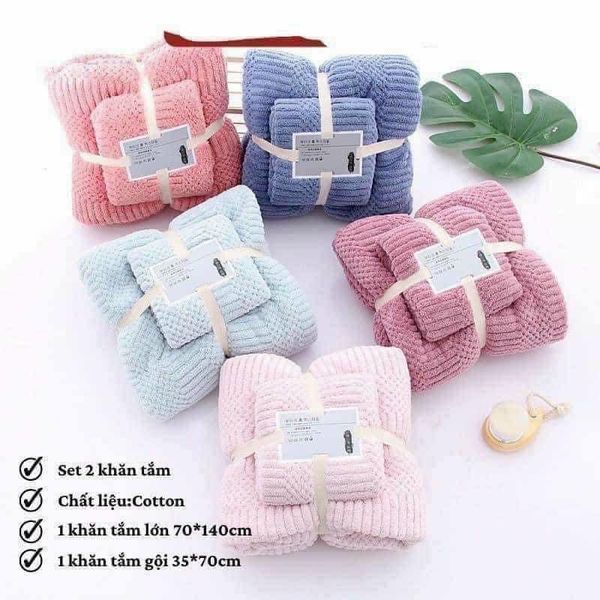 Sét 2 khăn tắm lông cừu mềm mịn siêu thấm hút (khăn tắm+ khăn mặt)