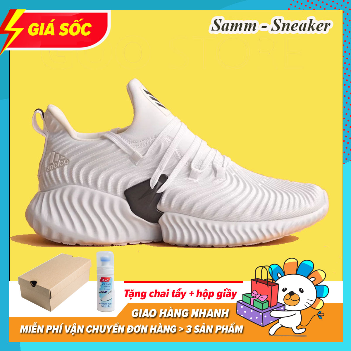[ Tặng Hộp Hãng ] Giày Thể Thao Sneaker Nam Nữ Alphabounce Màu Trắng