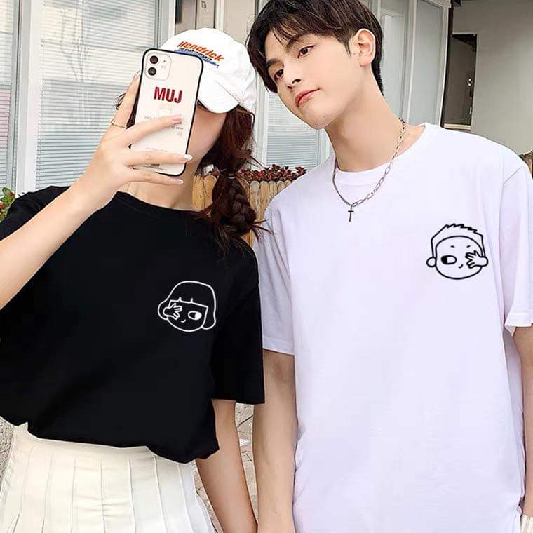 ÁO ĐÔI ĐEN, TRẮNG IN HÌNH DỄ THƯƠNG