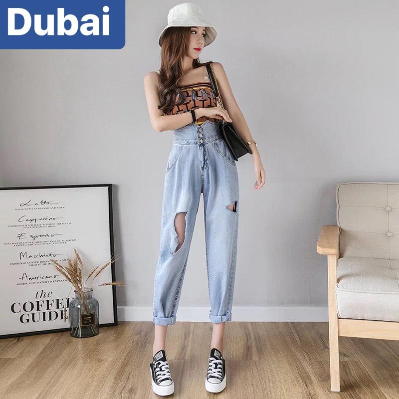 QUẦN JEAN BAGGY NỮ CHẤT BÒ 3 CÚC RÁCH ĐÙI HOT ULZZANG HÀN QUỐC LƯNG CAO NÂNG MÔNG CAO CẤP DB-036 - DUBAI FASHION