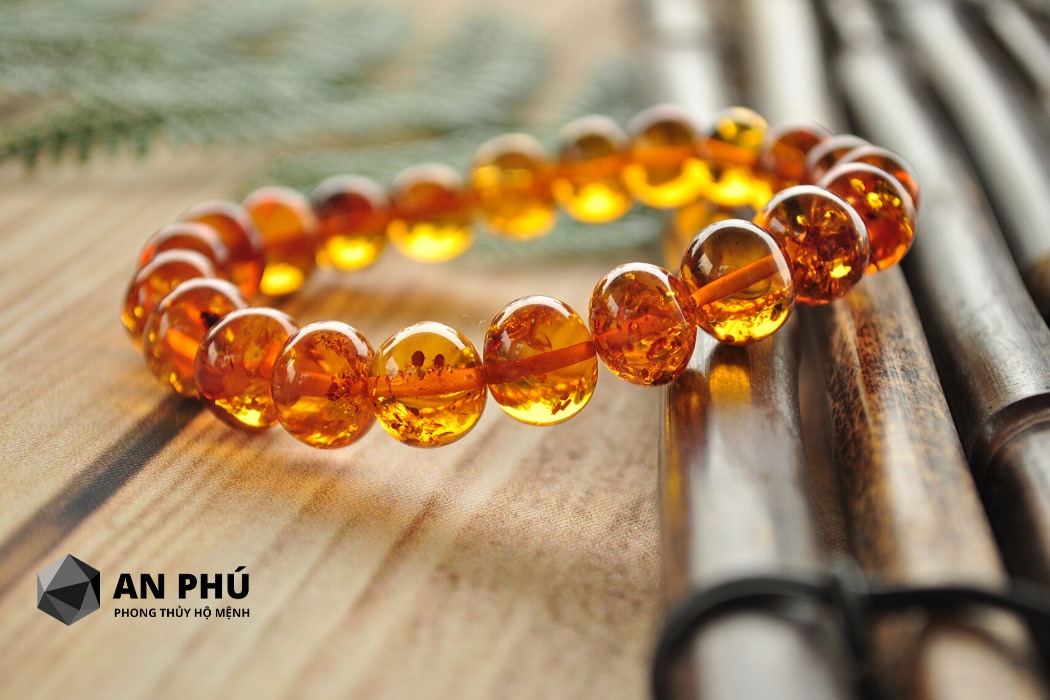 Vòng Hổ phách vàng cam Balan 108 hạt