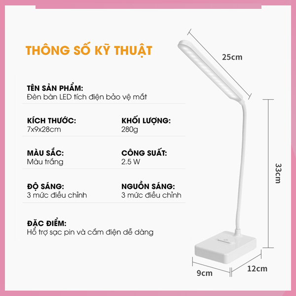 Đèn học, đèn bàn học tích điện chống cận DH06
