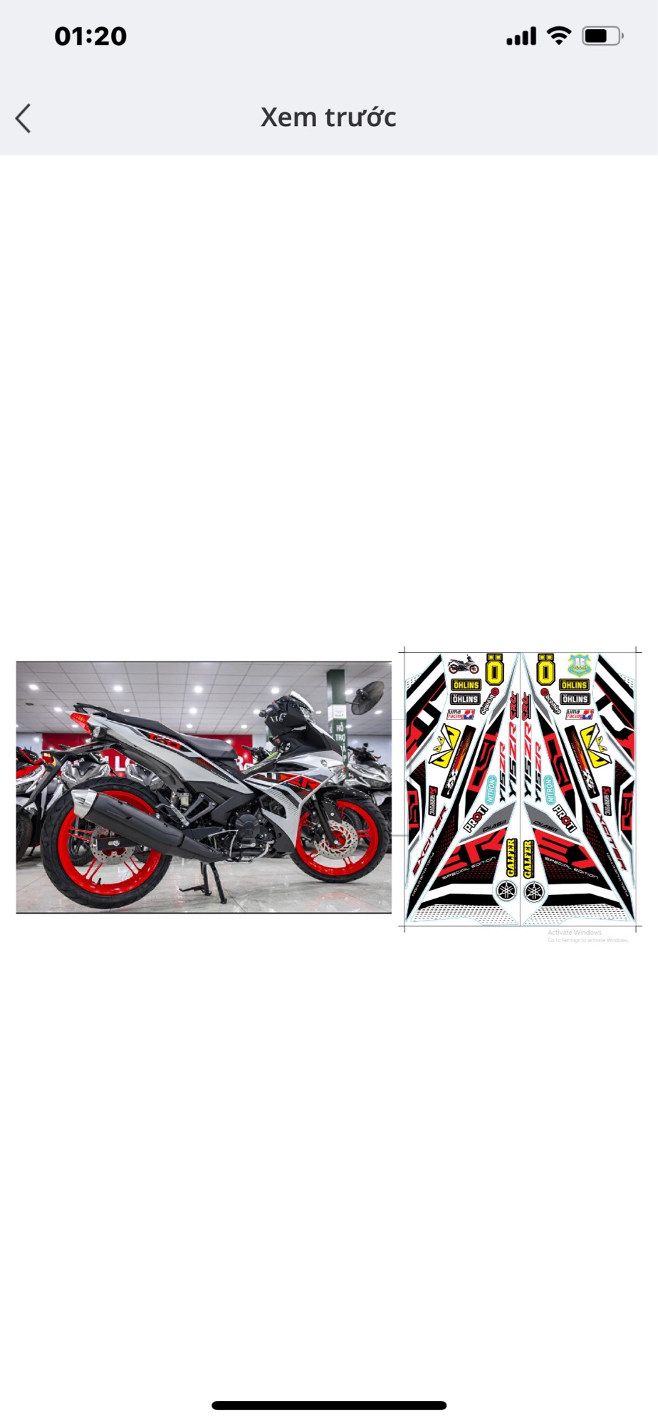 Tem xe exciter 150 mẫu 2021 dán xe trắng