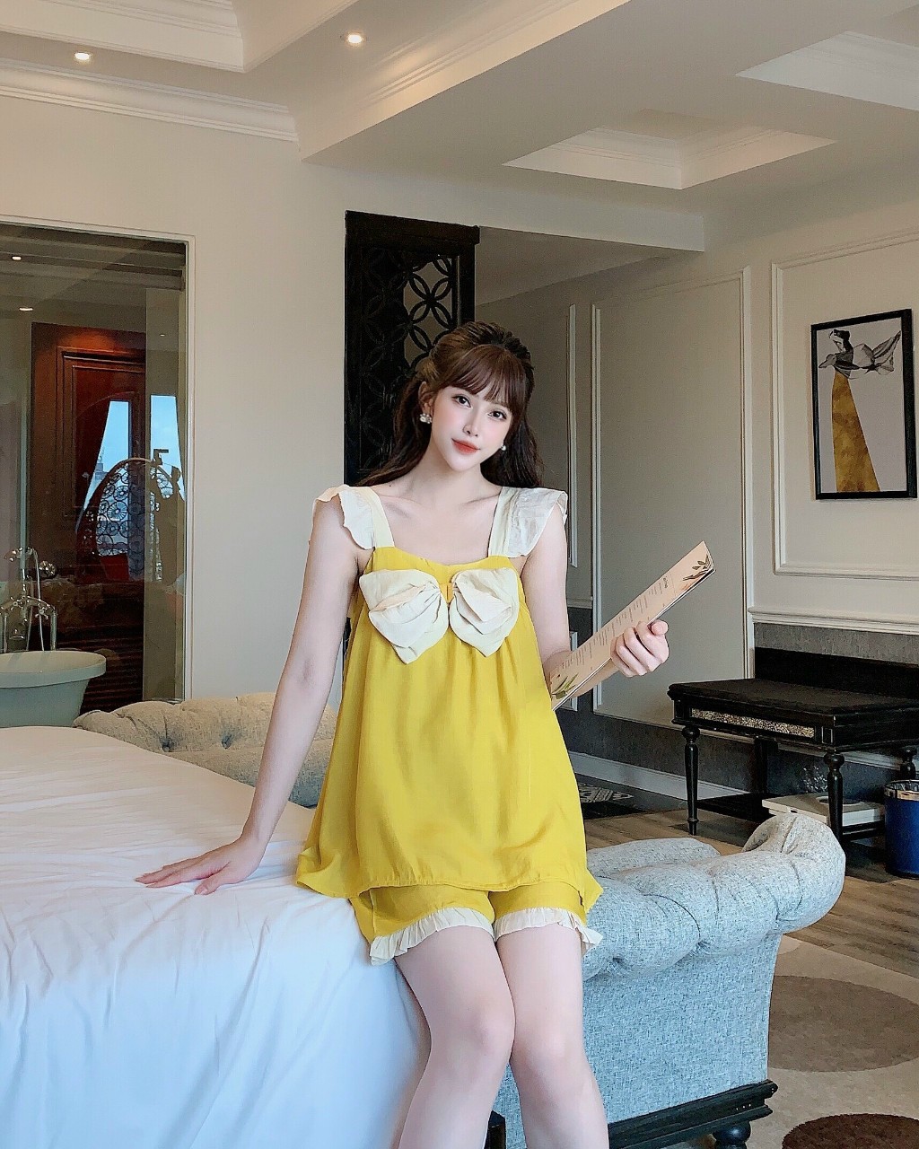 Bộ đồ hè họa tiết xinh xắn cho mẹ bầu,free size 43-68kg