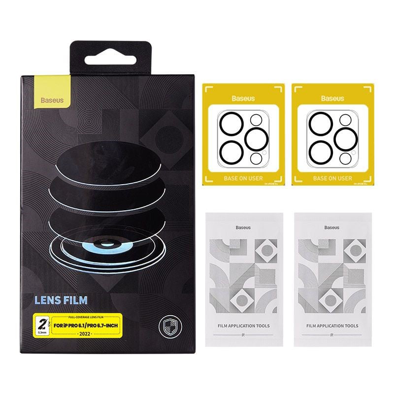 Miếng dán kính cường lực bảo vệ camera cho iPhone 14 Pro / 14 Pro Max hiệu Baseus Full-coverage Lens mang lại khả năng quay video 8K - Phân phối bởi Hotphukien