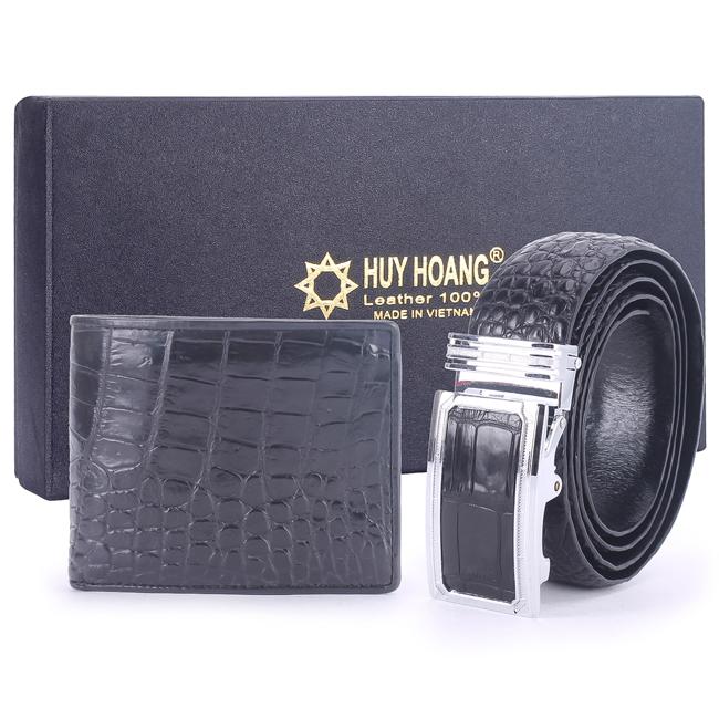 Bộ ví & thắt lưng nam da cá sấu màu đen th2201-th4201