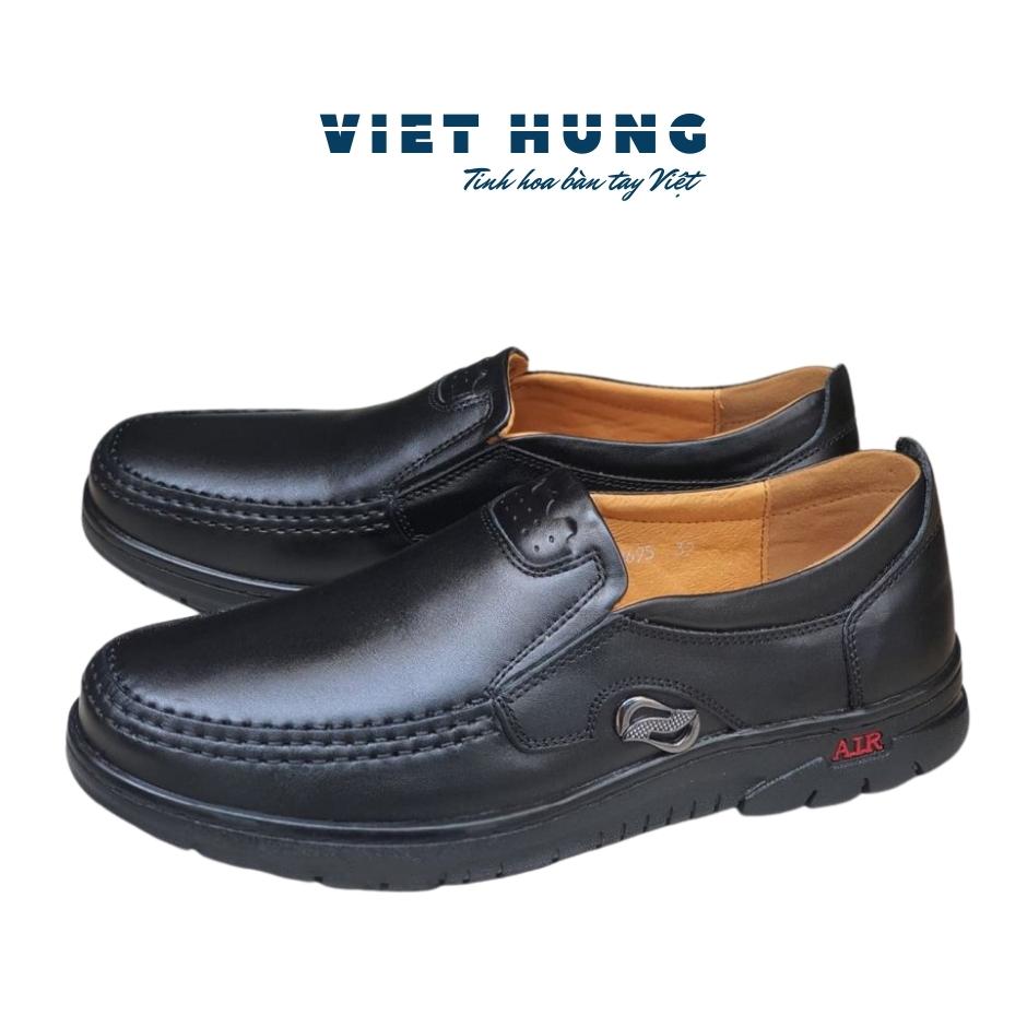 [SALE XẢ KHO ] Giày Nam Da Bò Không Cột Dây Đi Cực Êm mã D58 Đen