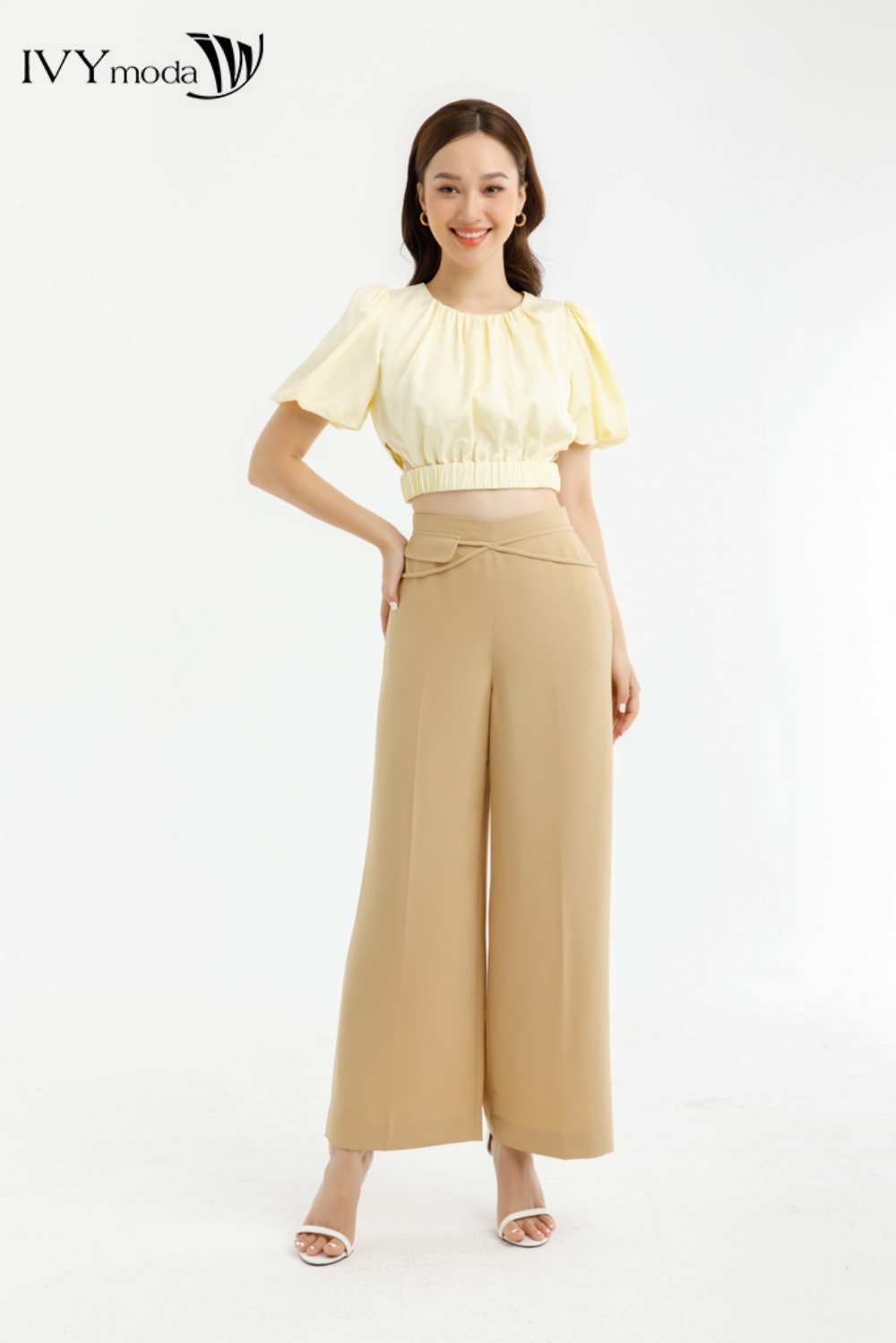 [SINH NHẬT SALE XỊN | VOUCHER GIẢM 100K - MUA 3 GIẢM THÊM 10%] Quần suông dài cạp tạo kiểu IVY moda MS 22M7611