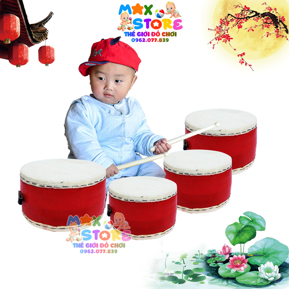 Bộ trống con, trống da size nhỏ cho trẻ em, trống da truyền thống chơi trung thu, biểu diễn văn nghệ