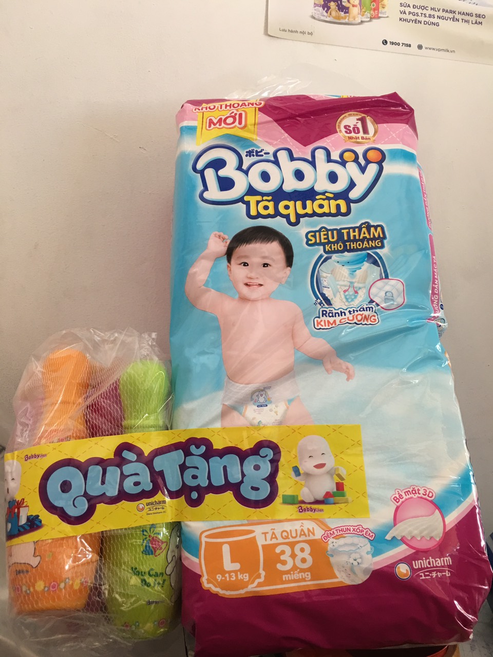 (Tặng bộ bolling)Tả quần Bobby size L 38 miếng