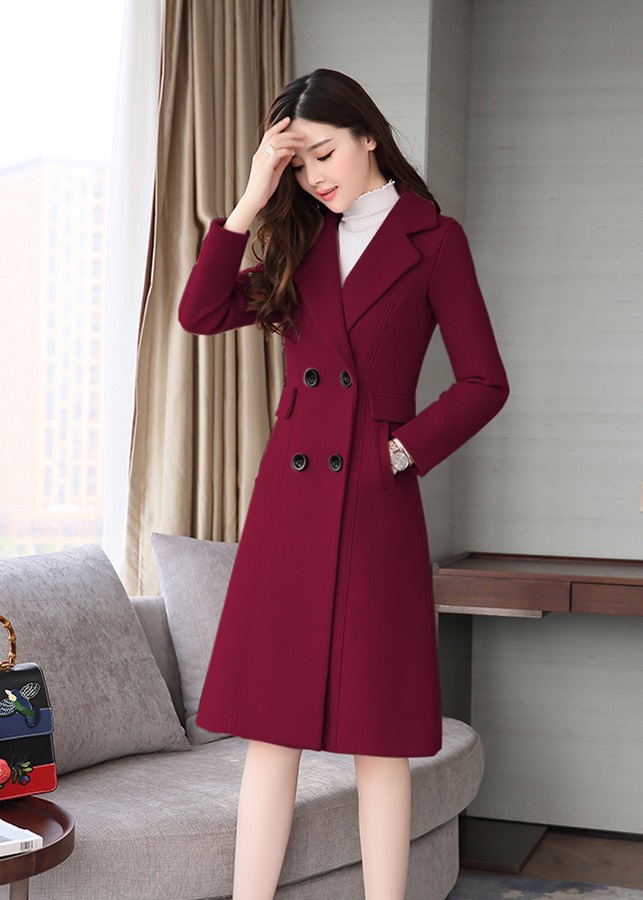 ÁO KHOÁC DẠ CỔ VEST DÁNG DÀI PHỐI NÚT - QC450875