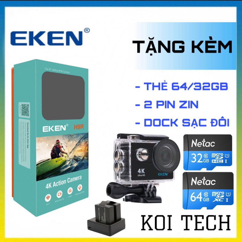 [TẶNG THẺ NHỚ 64GB] Camera 4k Eken H9r bản mới V8 nâng cấp 20MP Tặng 1 pin và 1 dock sạc đôi - camera wifi ip xe máy oto phượt chống nước chống sốc chống rung - camera hành trình phượt mini