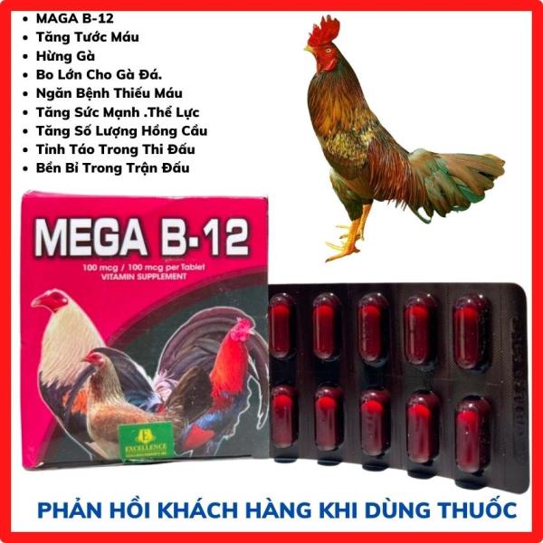 B12 - MEGA dinh dưỡng dành cho gà đá 1 VỈ 10 VIÊN.thuoc nuoi ga.tăng nươc mau.hừng gà.