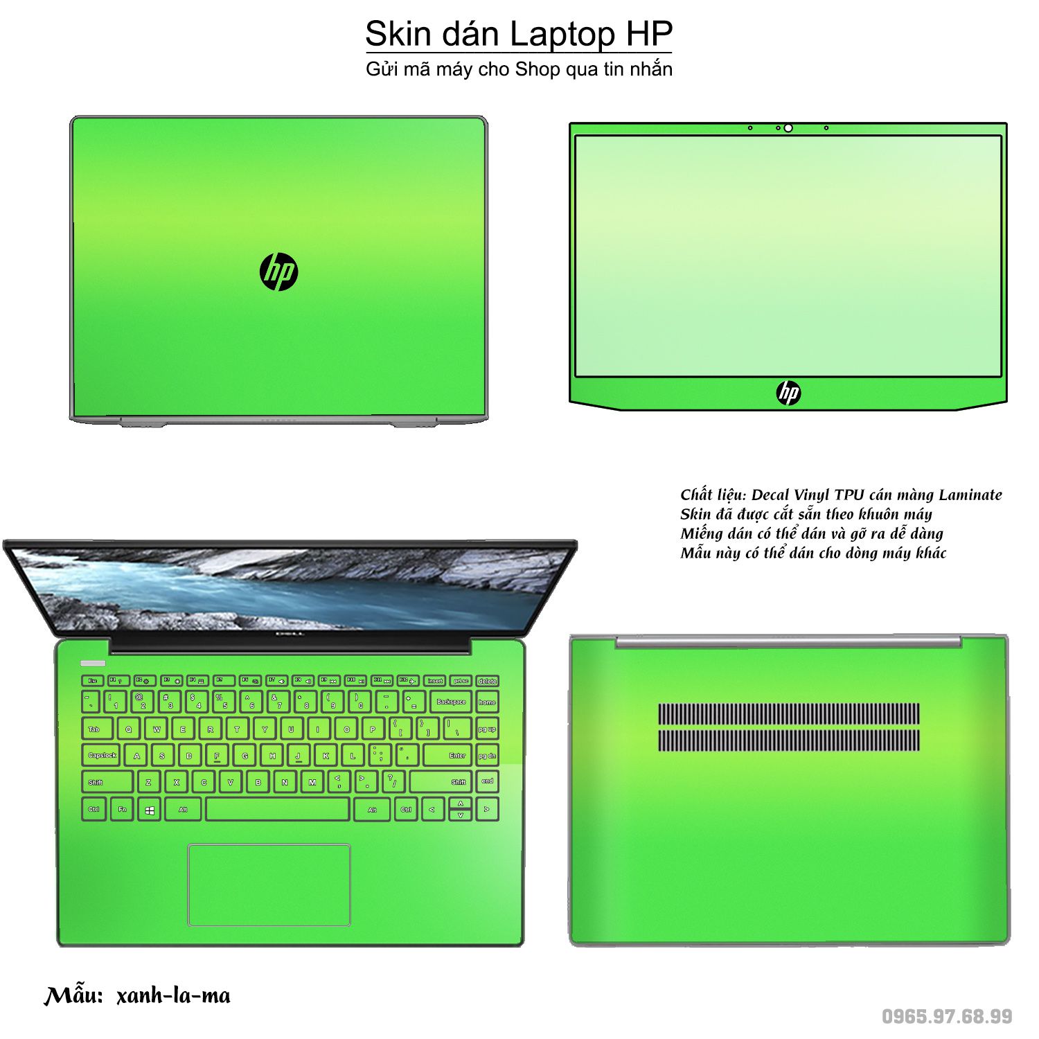 Decal Skin dán Laptop HP mẫu Aluminum Chrome xanh lá mạ (inbox mã máy cho shop)