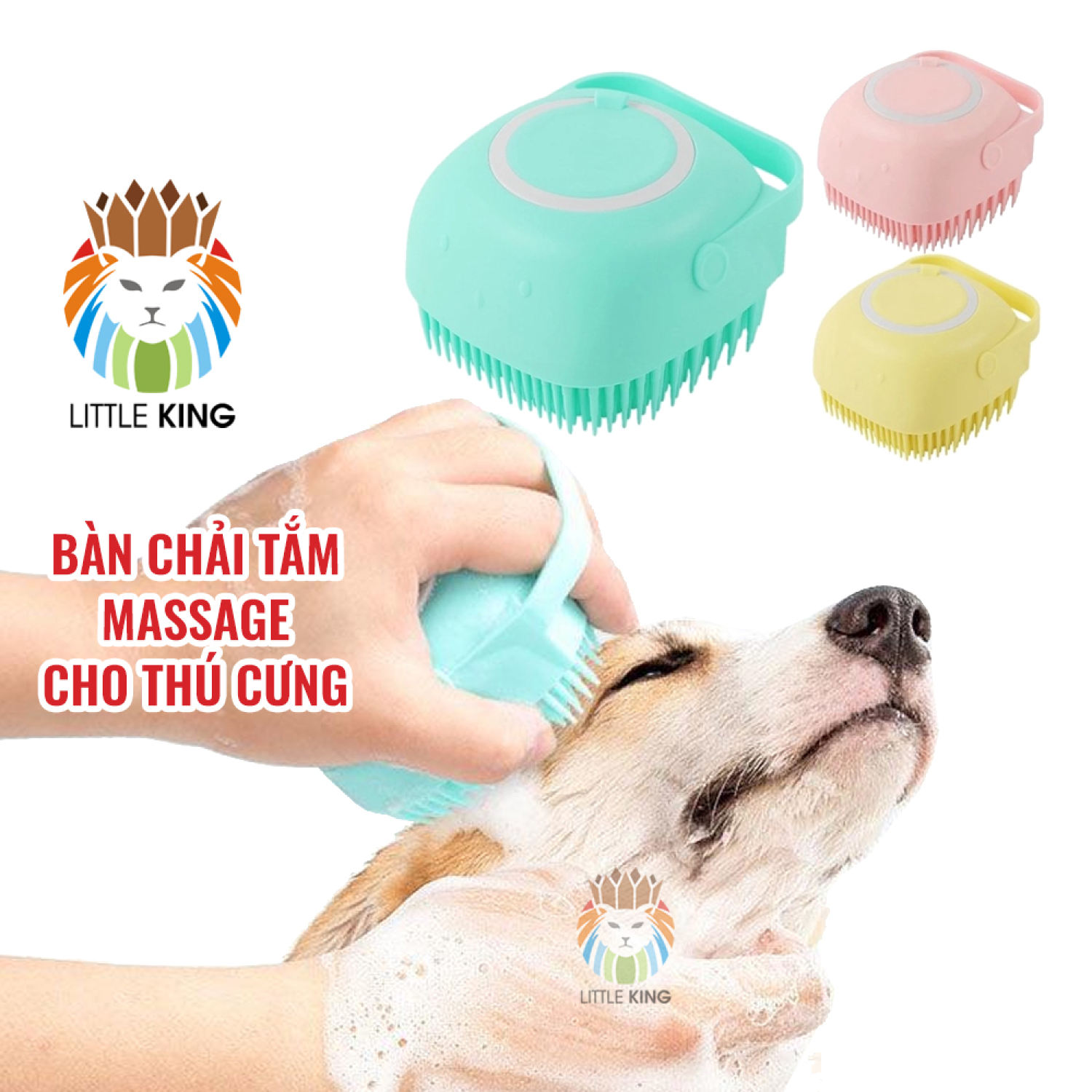 Bàn chải tắm mɑssage cho chó mèo đầu silicon mɑssage tạo bọt nhanh tiết kiệm nước có khay đựng sữa tắm