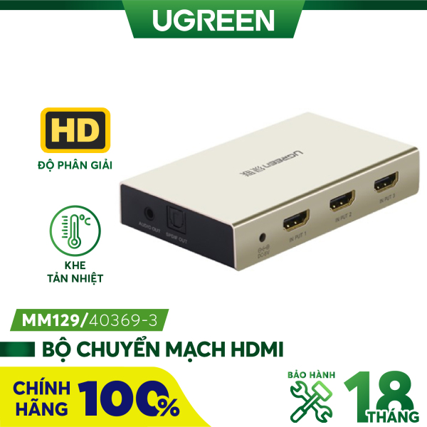 Bộ chuyển mạch HDMI 3 vào 1 và 5 vào 1 ra 4K 3D hỗ trợ Optical + Audio 3.5mm UGREEN MM129 - Hãng phân phối chính thức