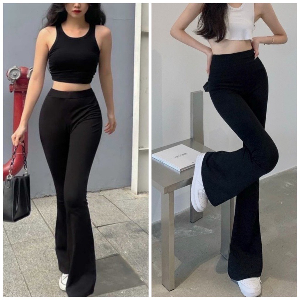 Quần nữ cạp lưng thun legging loe vải co giãn