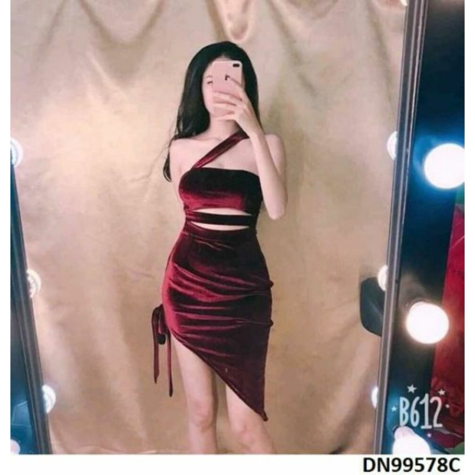 đầm body chéo vai xẻ tà cột nơ sexy