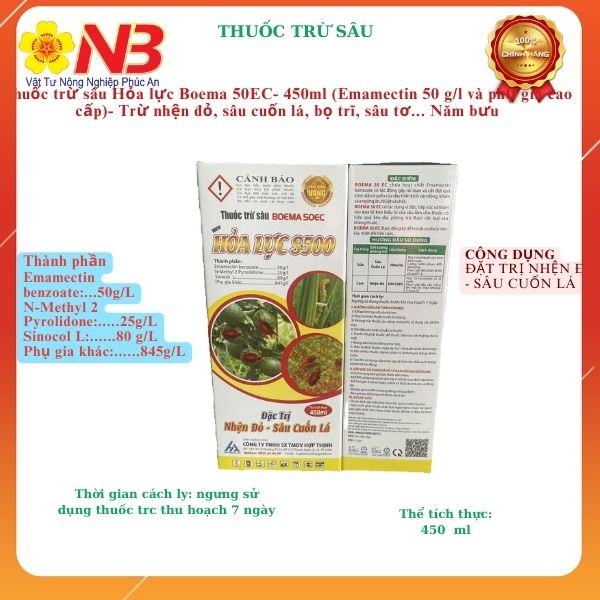 Thuốc trừ sâu hỏa lực boema 50ec- 450ml - trừ nhện đỏ, sâu cuốn lá, bọ trĩ, sâu tơ... năm bưu