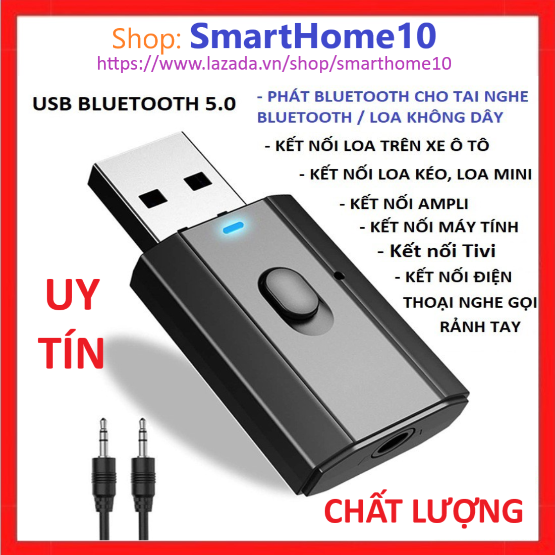 Thiết Bị Thu Nhận Âm Thanh Bluetooth 5.0 Mini 3.5Mm Jack AUX Âm Thanh Nổi