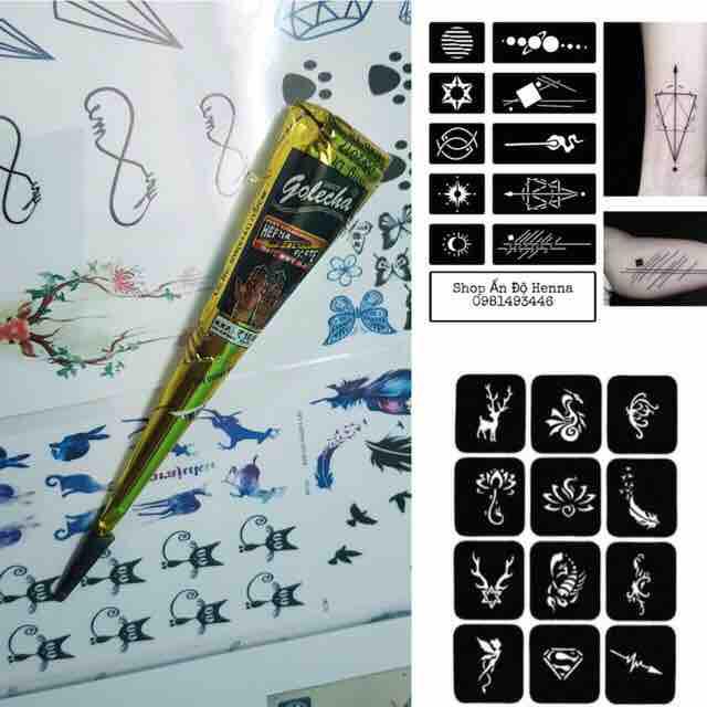 Mua 1 tuýp mực henna ấn độ + 2 tấm khuôn a4 ( InBOX để chọn màu mực và khuôn mẫu)