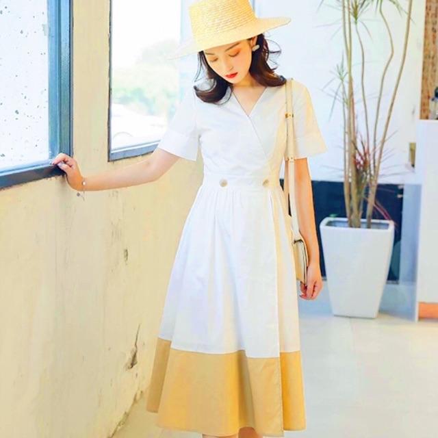 [HCM]Đầm trắng tùng phối vàng (kèm hình thật)