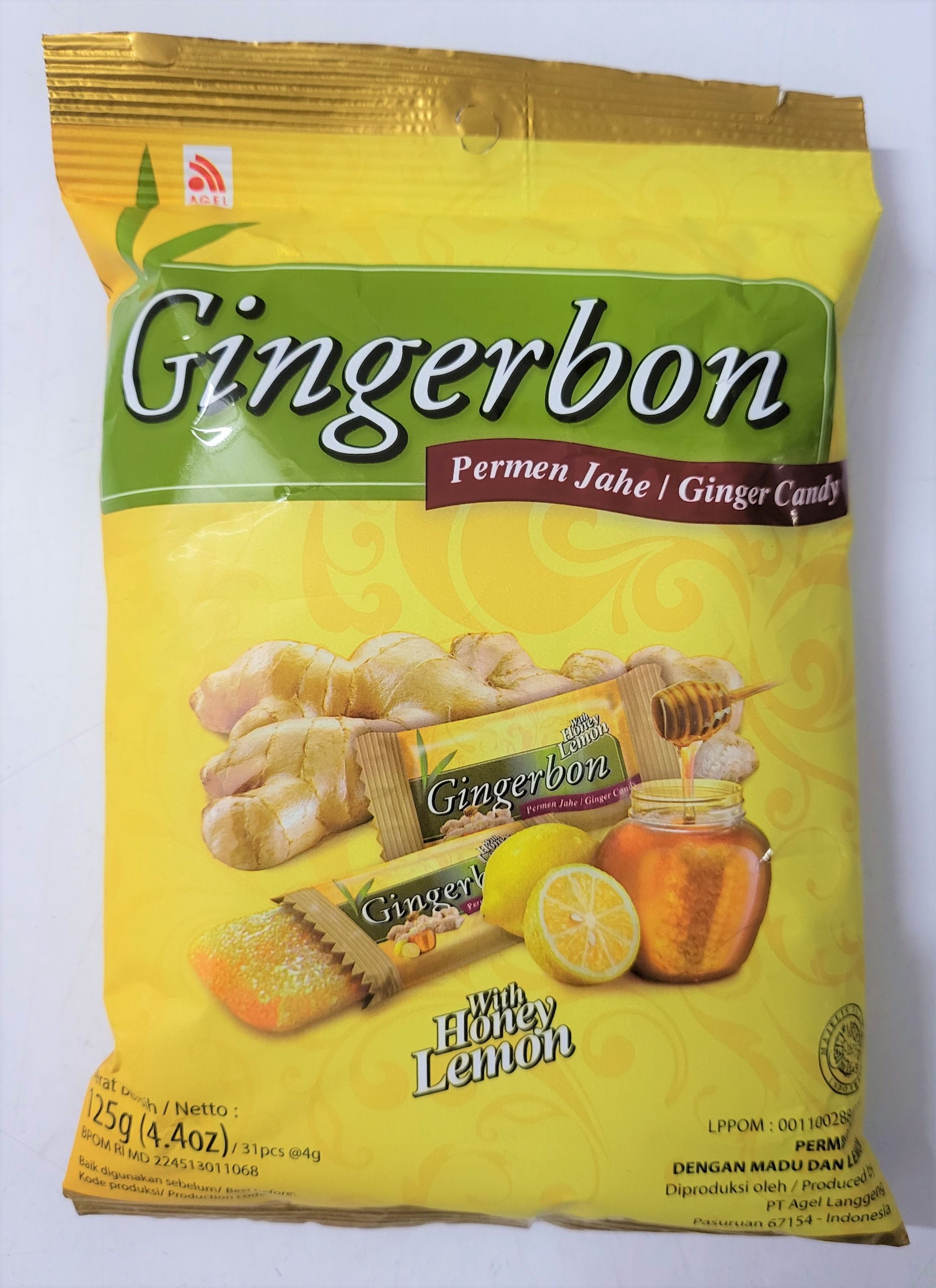 Gói VÀNG 125g KẸO GỪNG CHANH MẬT ONG Indonesia GINGERBON Ginger Candy with