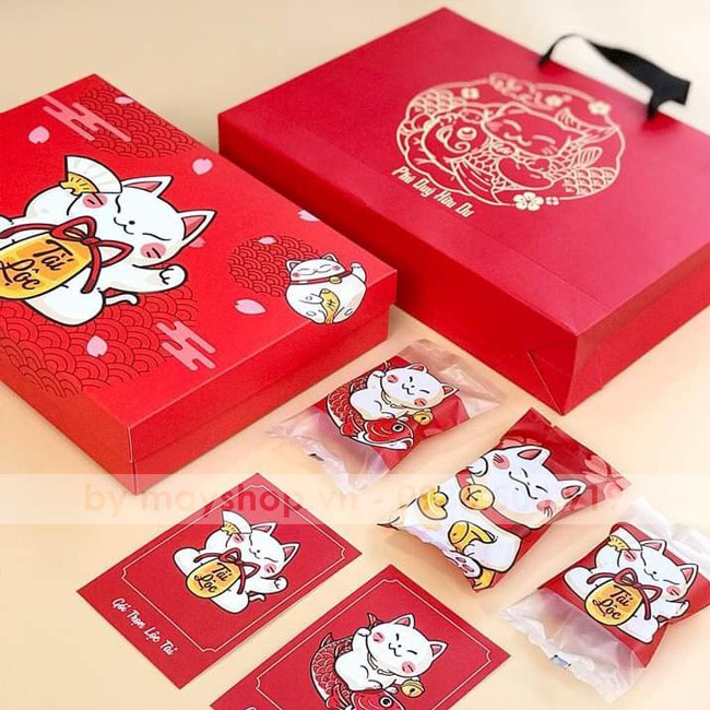 Hộp đựng bánh MÈO THẦN TÀI ĐỎ