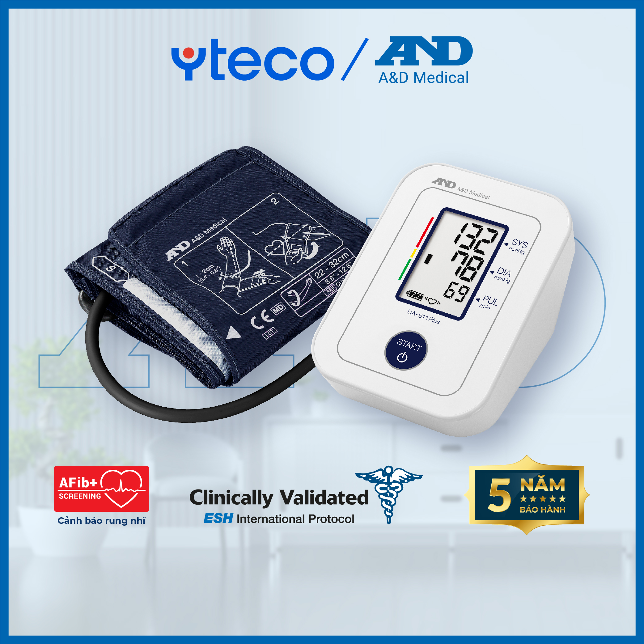Máy Đo Huyết Áp Điện Tử Bắp Tay (AND, UA-611PLUS, ASIA , Nhật Bản) - YTECO