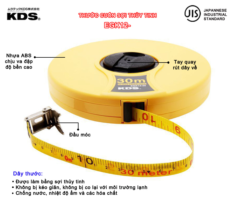 Thước cuộn sợi thủy tinh Nhật Bản hệ Meter KDS