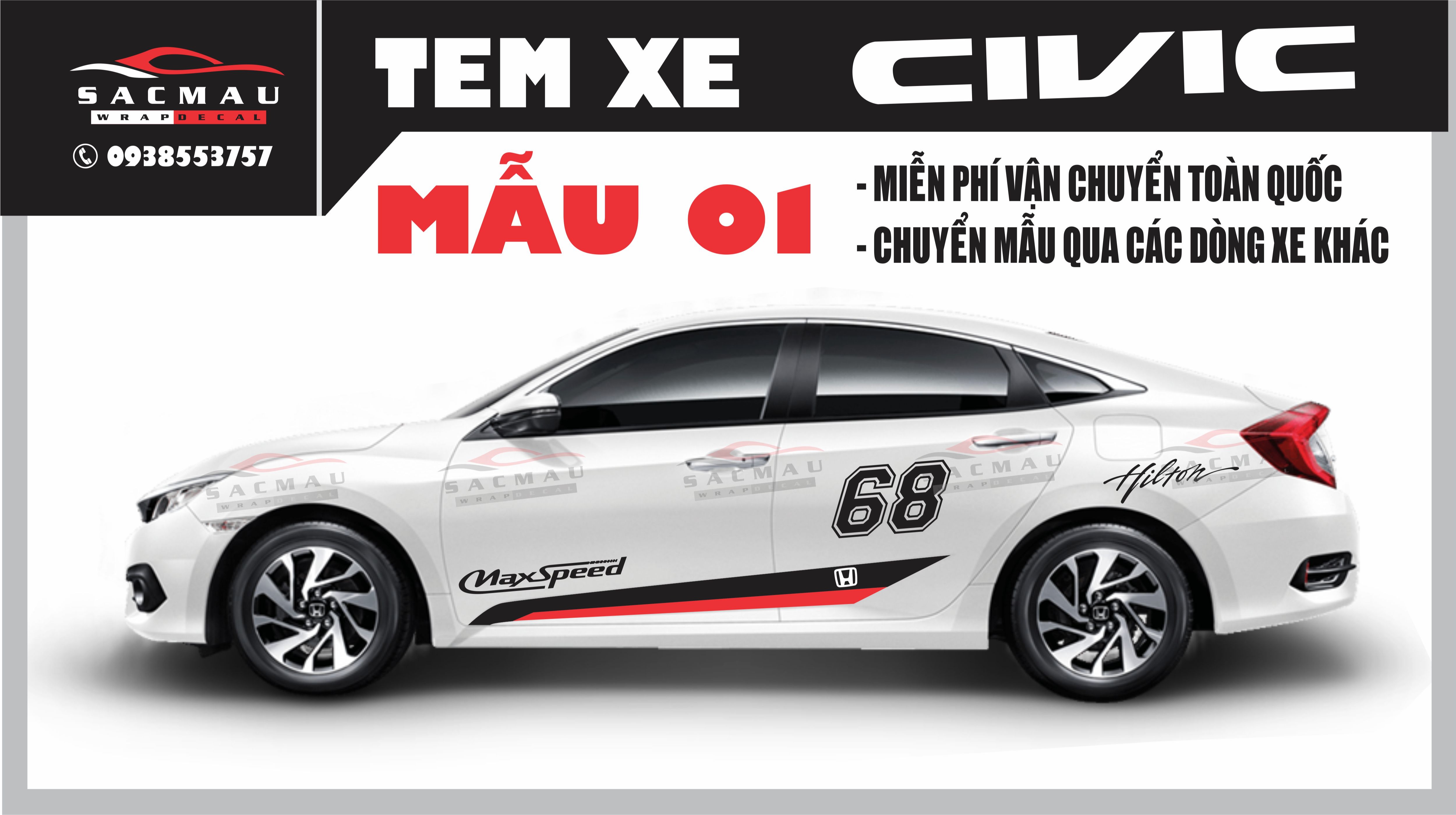 Tem dán xe honda civic (6 mẫu cực đẹp )