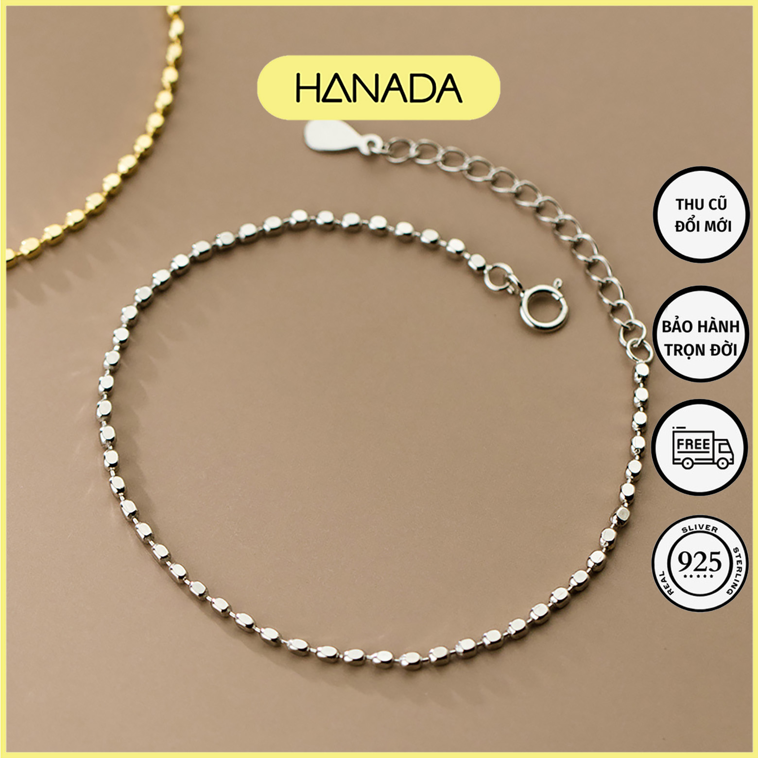 Lắc tay bạc 925 hanada lắc tay bi dẹp 1062