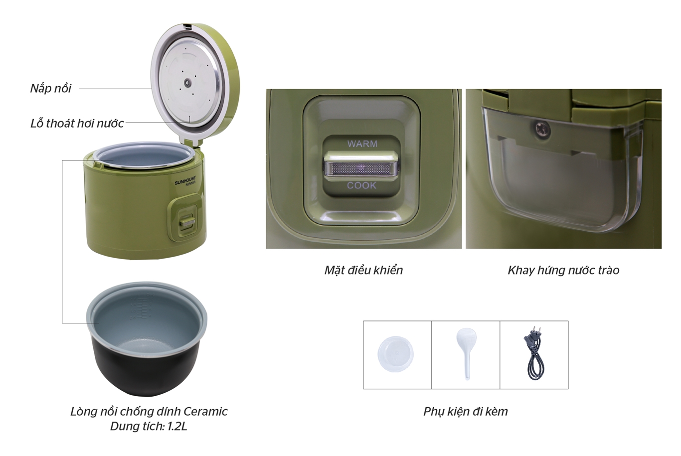 Nồi cơm điện 1,2L Sunhouse Mama SHD8265G