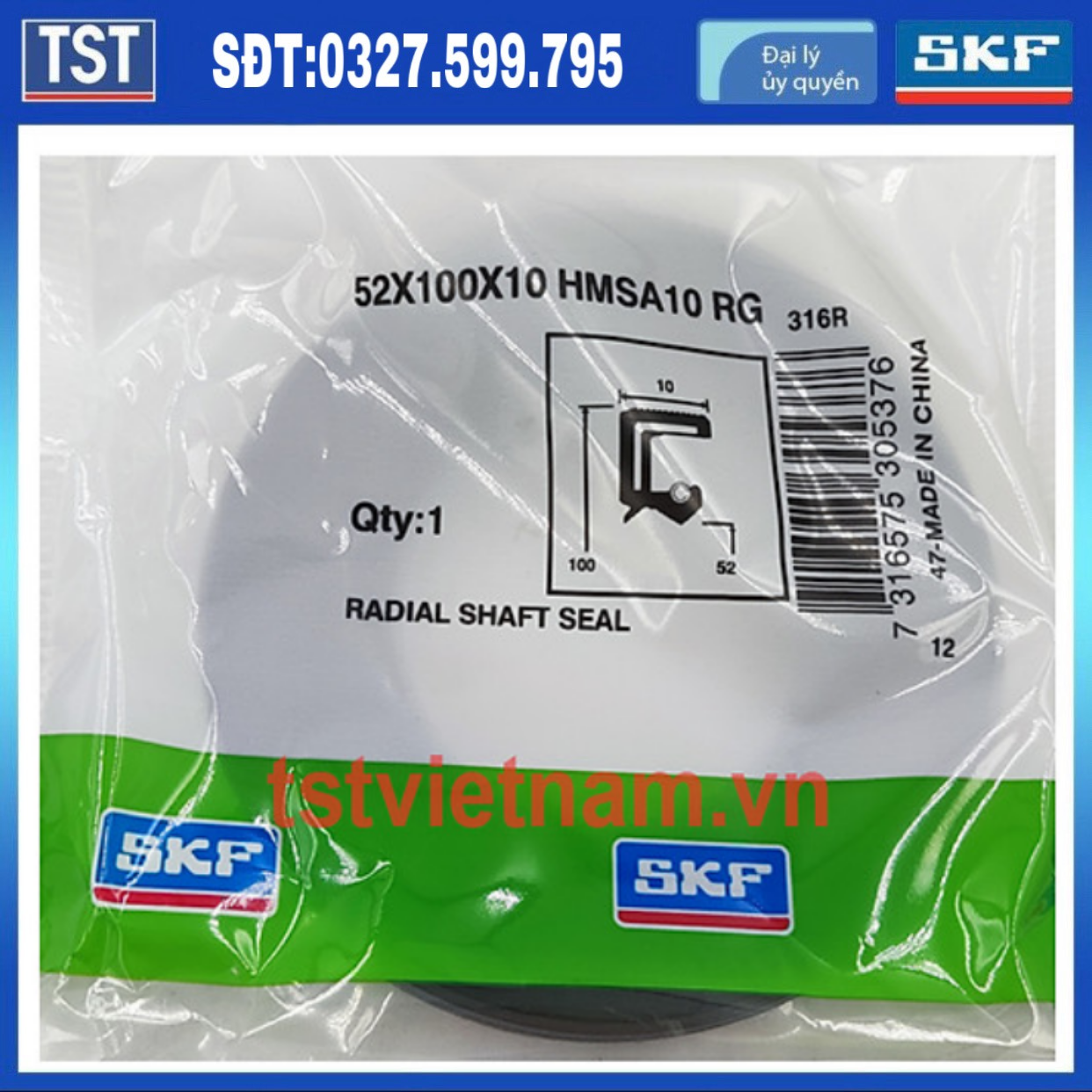Phớt chắn dầu skf 52x100x10 hmsa10 rg
