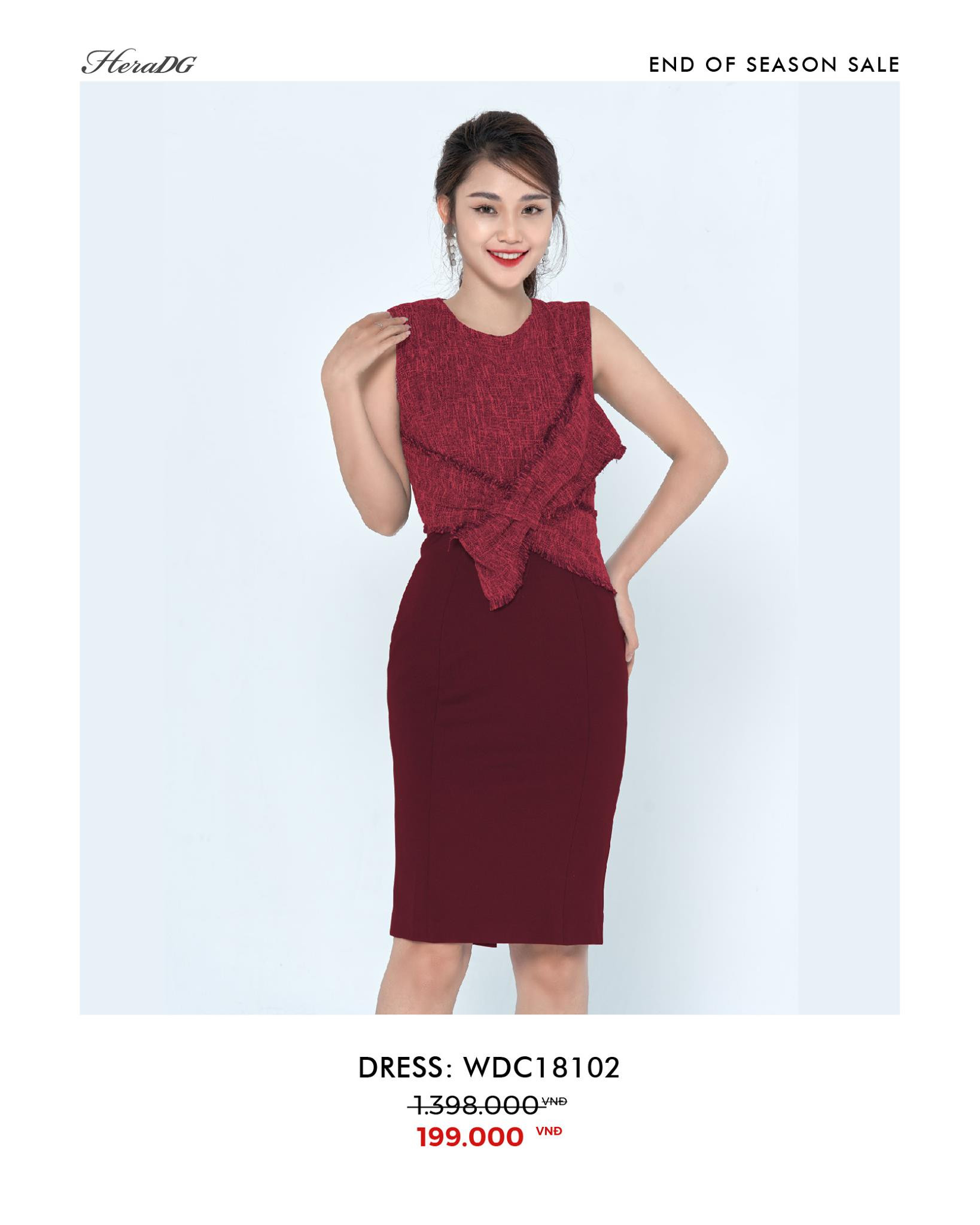 Voucher siêu sale 15% Đầm nữ HeraDG thiết kế nơ phần eo nổi bật, chất umi cao cấp WDC18102