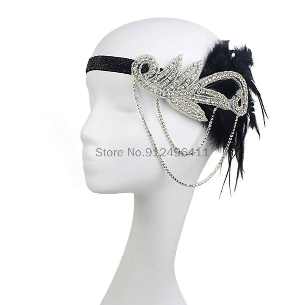 1920S ที่คาดผมขนนกสีดำสำหรับเจ้าสาว Great Gatsby 20S เครื่องประดับคอสเพลย์
