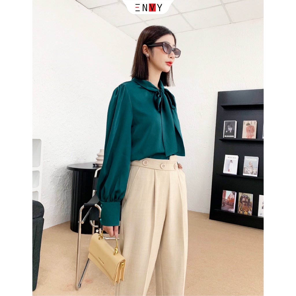 Áo sơ mi công sở nữ cột nơ ENVY S224 chất lụa dày