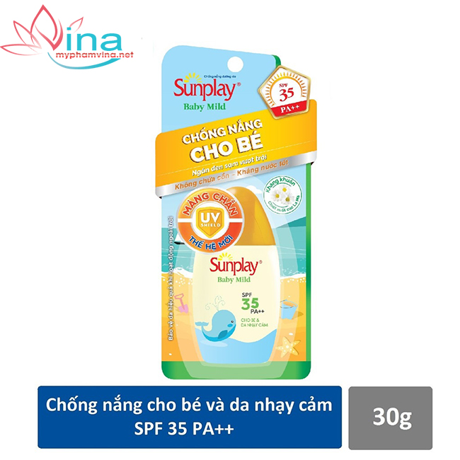 [HCM]KEM CHỐNG NẮNG NGĂN ĐEN SẠM CHO BÉ SUNPLAY BABY MILD SPF35 (30G)