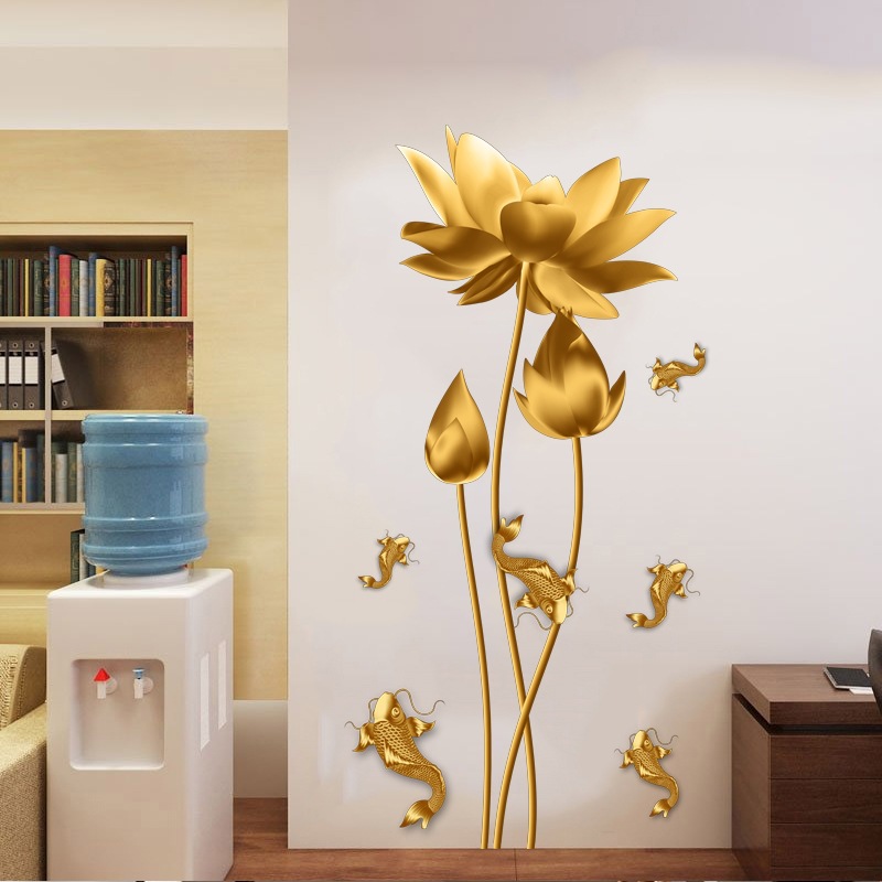 DECAL DÁN TƯỜNG TẾT HOA SEN VÀNG ĐỒNG CÁ CHÉP 2