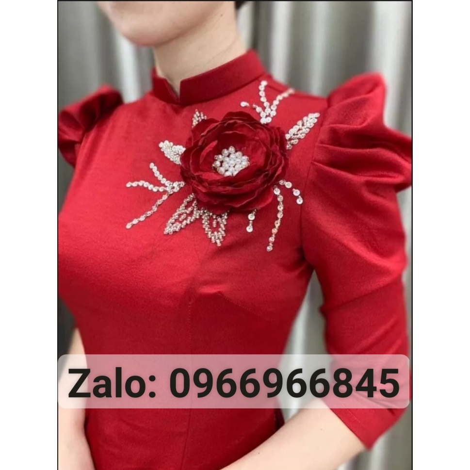 Áo dài đỏ tây thi tay bồng đính hoa siêu xinh_Áo Dài Đan Linh