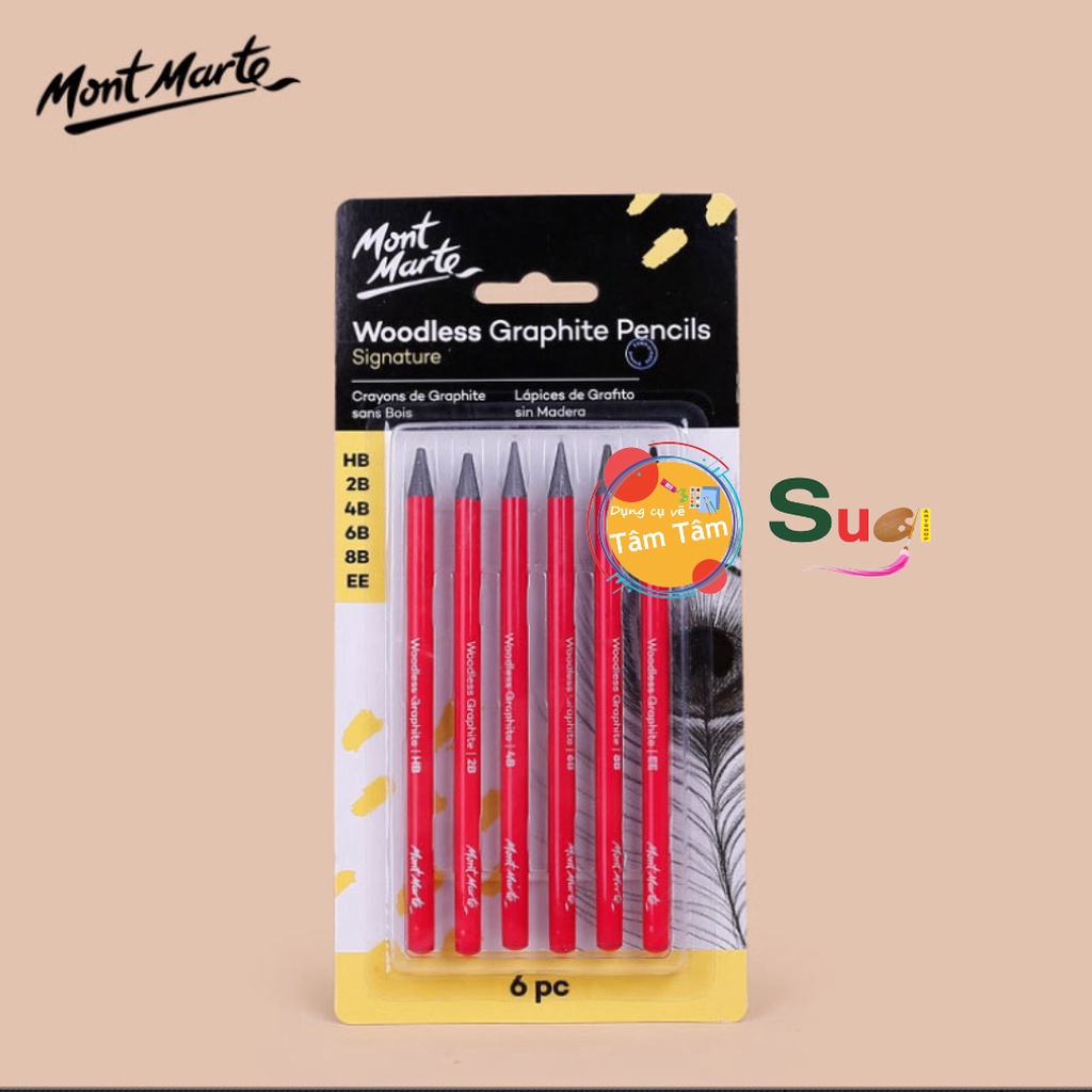 Bộ 6 cây than chì Mont Marte - Woodless Graphite Pencils Mont Marte MPN0046