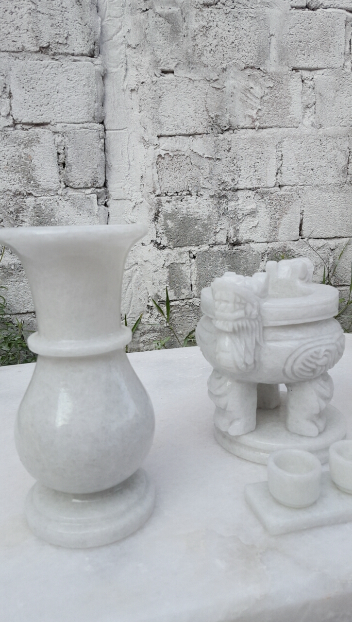 Bộ đồ thờ đá trắng 25cm