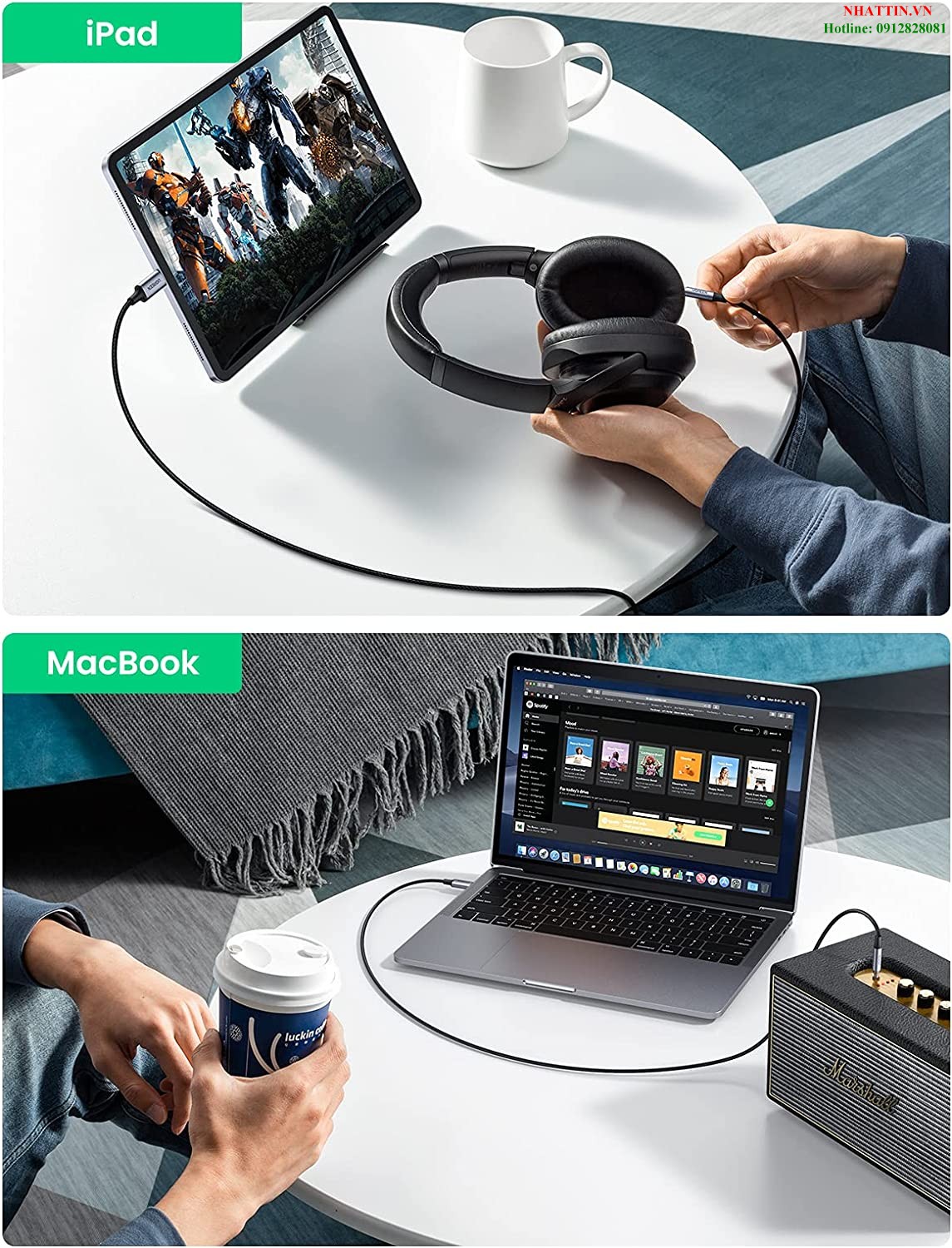 Cáp chuyển đổi USB Type-C sang 3.5mm dài 1M Ugreen 20192 cao cấp (có Chip DAC)