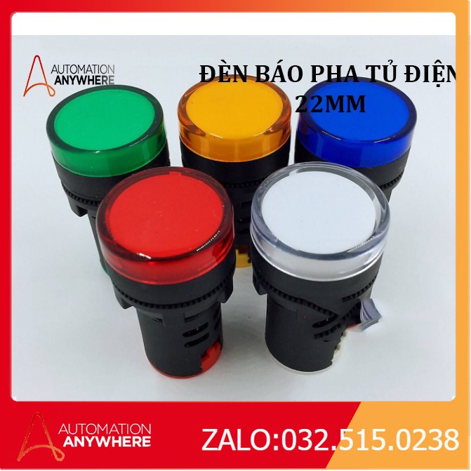 🚛Freeship Đèn báo pha tủ điện phi 22 22mm 220vac đỏ xanh vàng trắng xanh lam 220v đèn báo