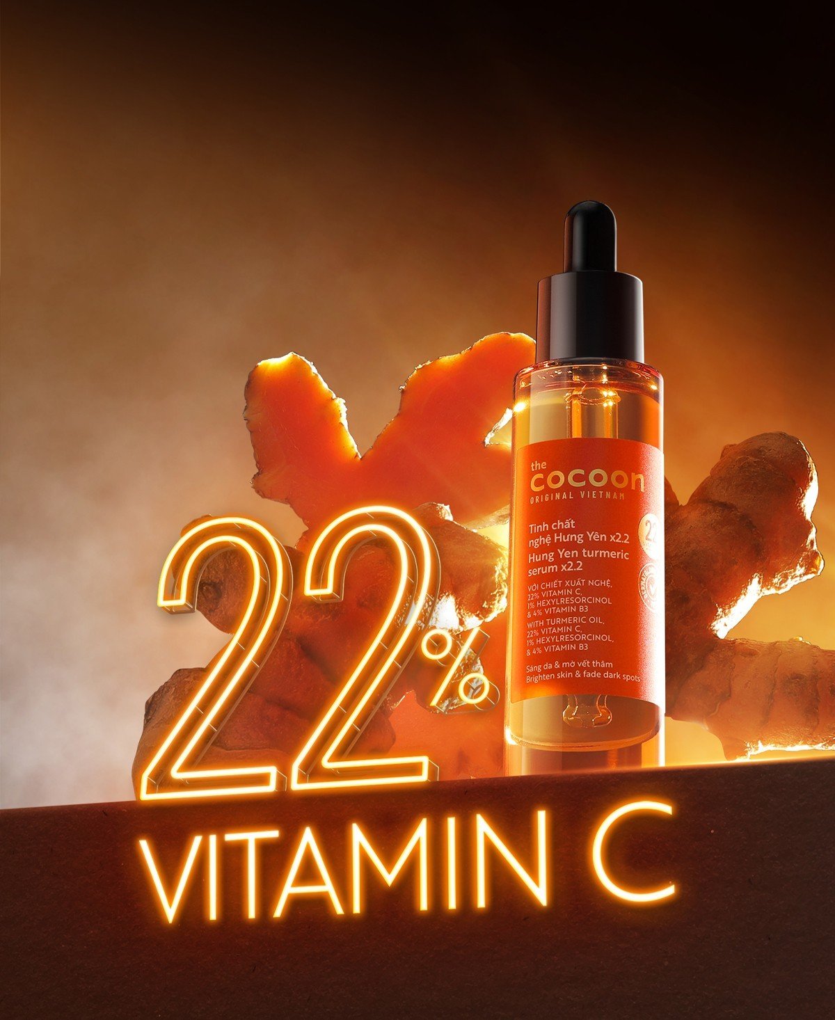 Tinh chất nghệ Hưng Yên (serum) C22 - 22% Vitamin C sáng da, mờ vết thâm Cocoon 30ml